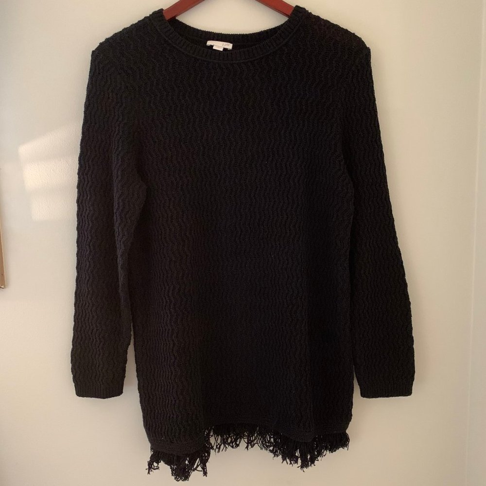 J.Jill Black Knit Fringed Sweater